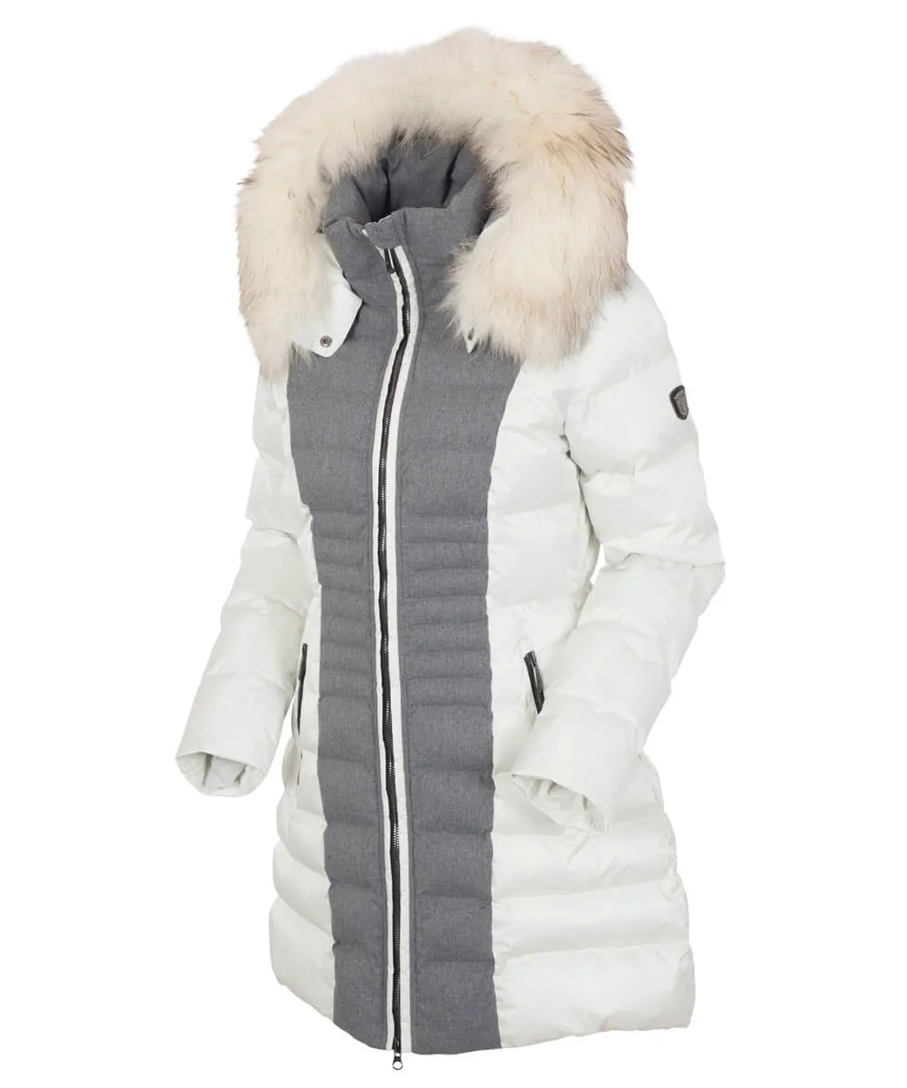 Women's Eva Waterproof Quilted 3/4 Coat With Removable Fur Ruff