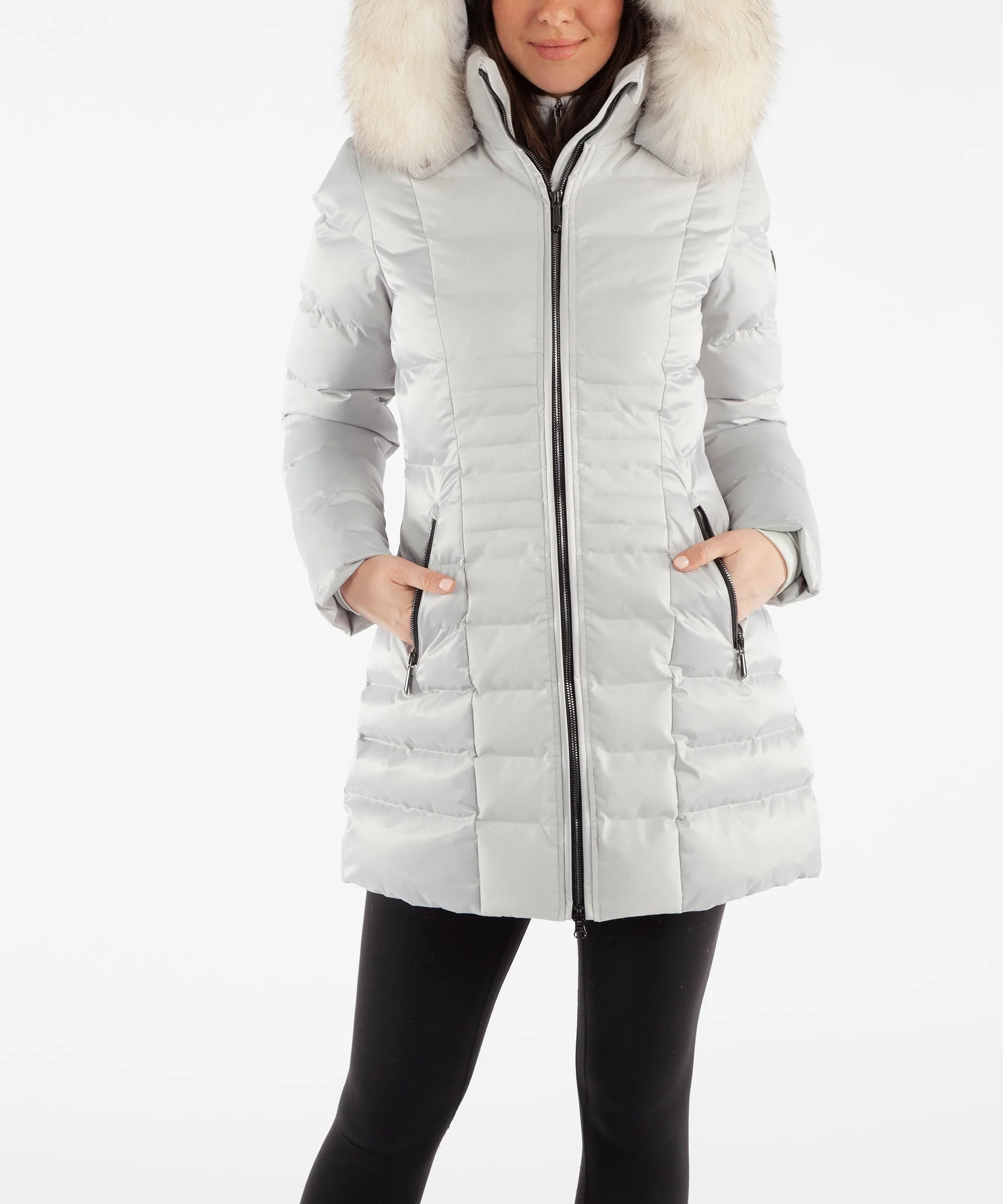 Women's Eva Waterproof Quilted 3/4 Coat With Removable Fur Ruff