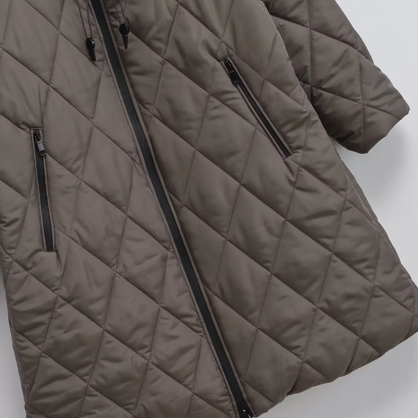 Women's Long Quilted Hooded Zip Up Coat