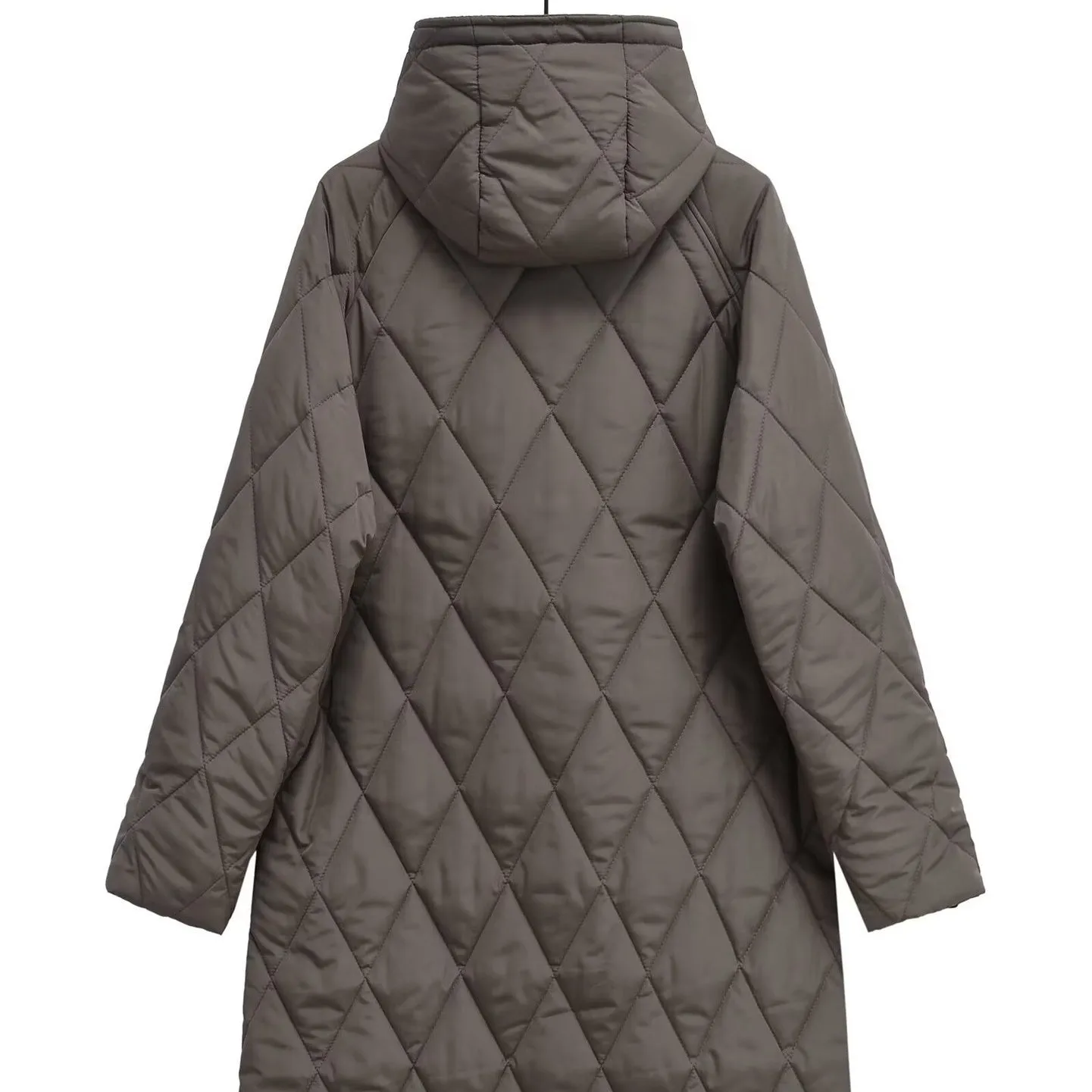 Women's Long Quilted Hooded Zip Up Coat