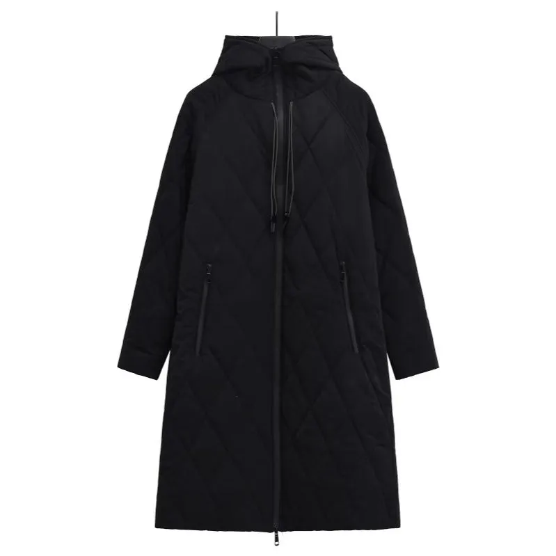 Women's Long Quilted Hooded Zip Up Coat