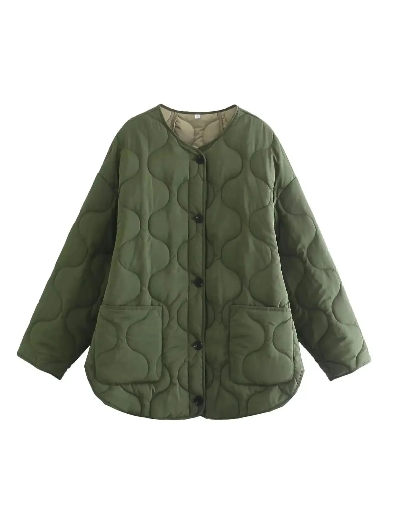 Women's Trendy Olive Green Oversized Quilted Coat | Ideal for Autumn/Winter