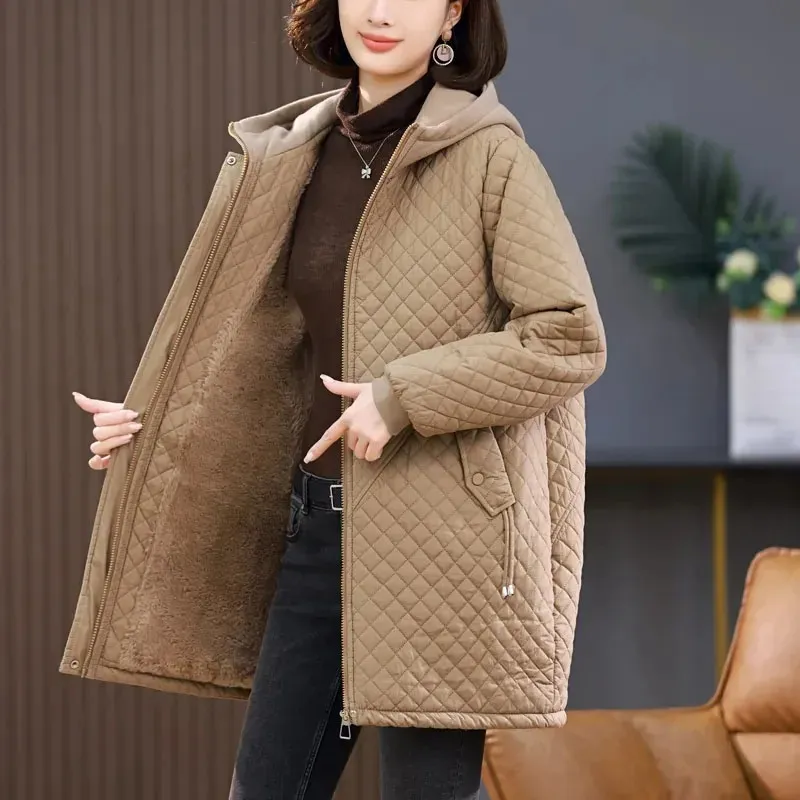 Women's Warm Fleece Lined Quilted Coat with Zipper | Ideal for Autumn/Winter