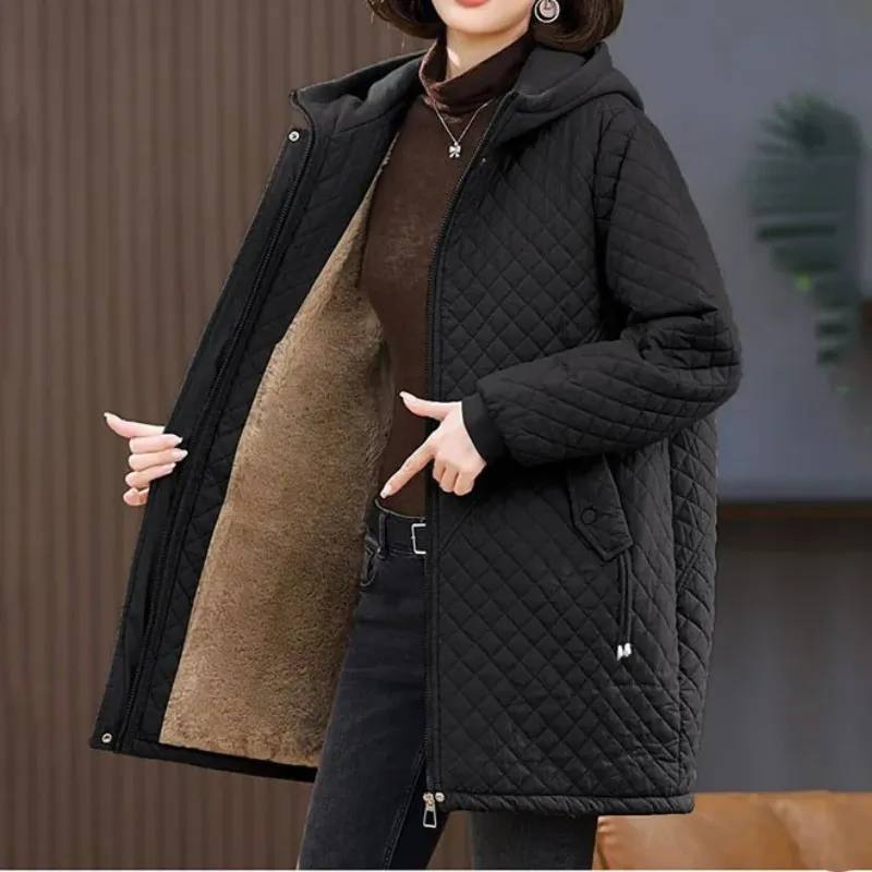 Women's Warm Fleece Lined Quilted Coat with Zipper | Ideal for Autumn/Winter