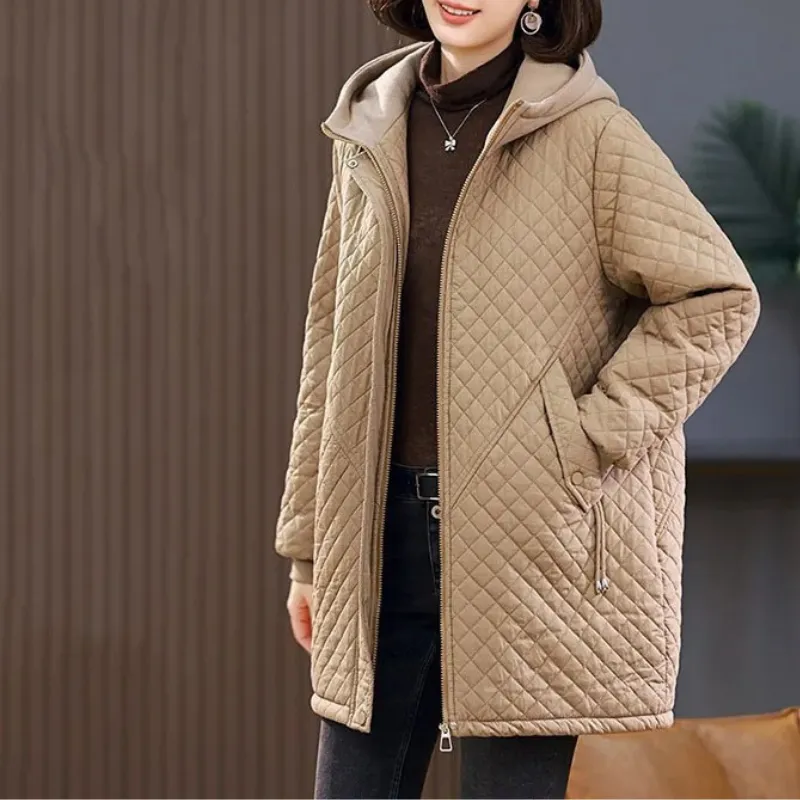 Women's Warm Fleece Lined Quilted Coat with Zipper | Ideal for Autumn/Winter