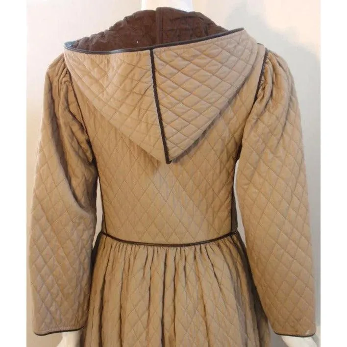 YVES SAINT LAURENT 1980s Khaki Quilted Toggle Coat Dress | Size 38